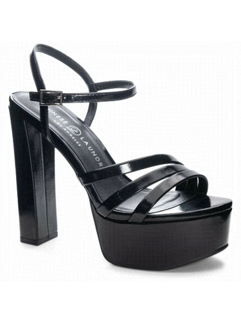 CHINESE Laundry New "Amella" Ankle Strap Black Platform Sandal Patent Heel